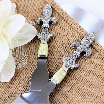 1037WHITE - FDL CAKE-KNIFE SET / W STONES